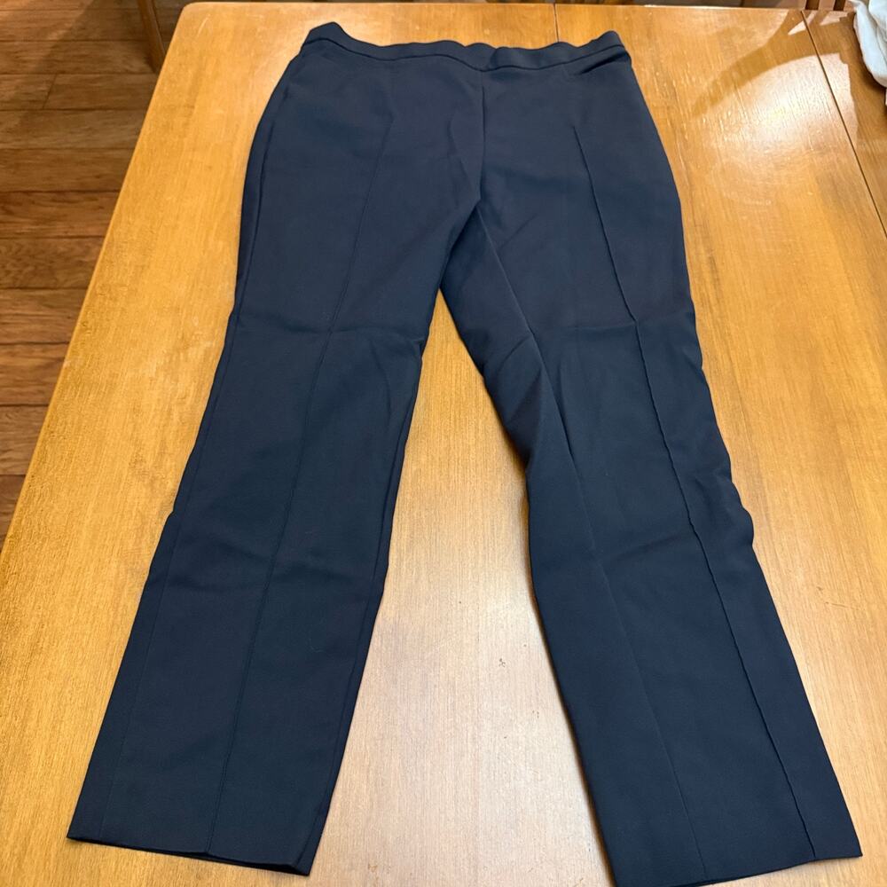Akris Punto Franca Techno Pants Womens 8 Navy Cotton Stretch Slim Quiet Luxury